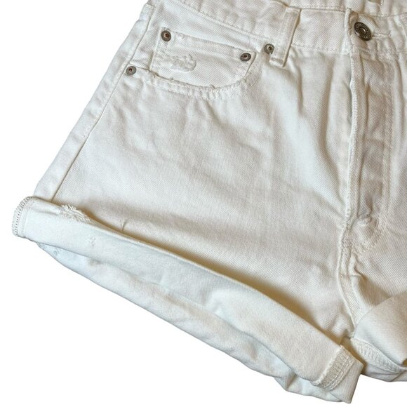 MOUSSY VINTAGE Howa Size 26 White Cut Off Shorts Distressed Button Fly Selvedge - Picture 8 of 13